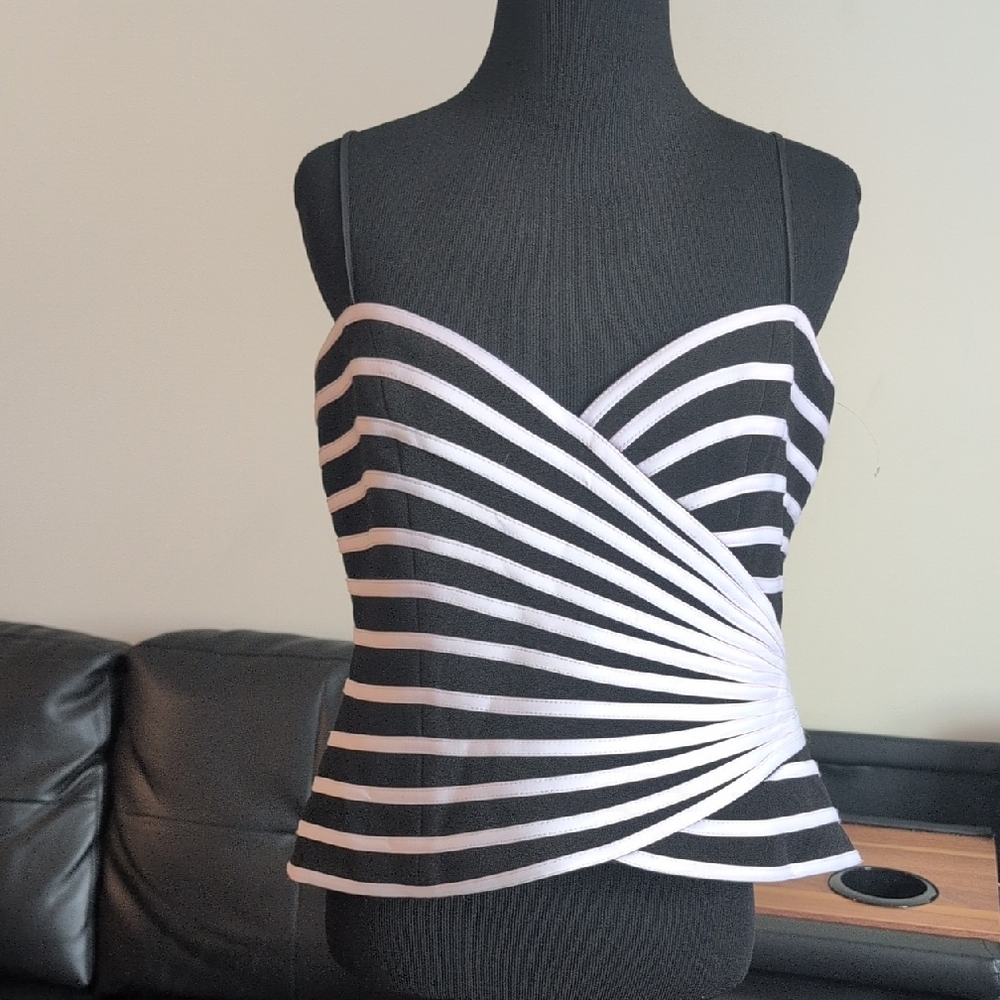JS Collections Black and White Striped Camisole